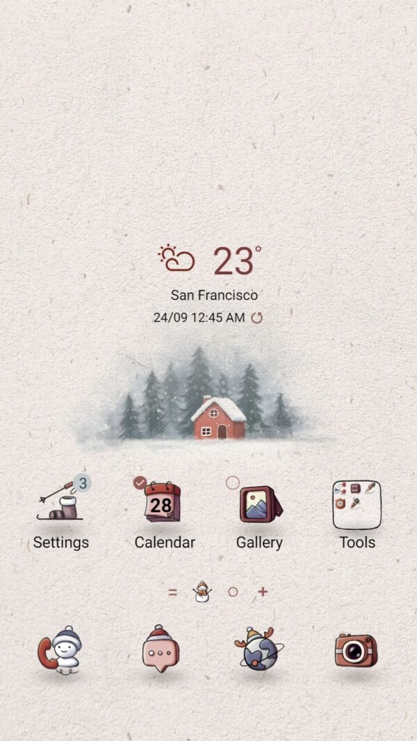 Samsung Themes: ❤️Mun❤️ Falling Snow Homestead ~❤️ Premium Theme lonely house in the middle of a pine forest