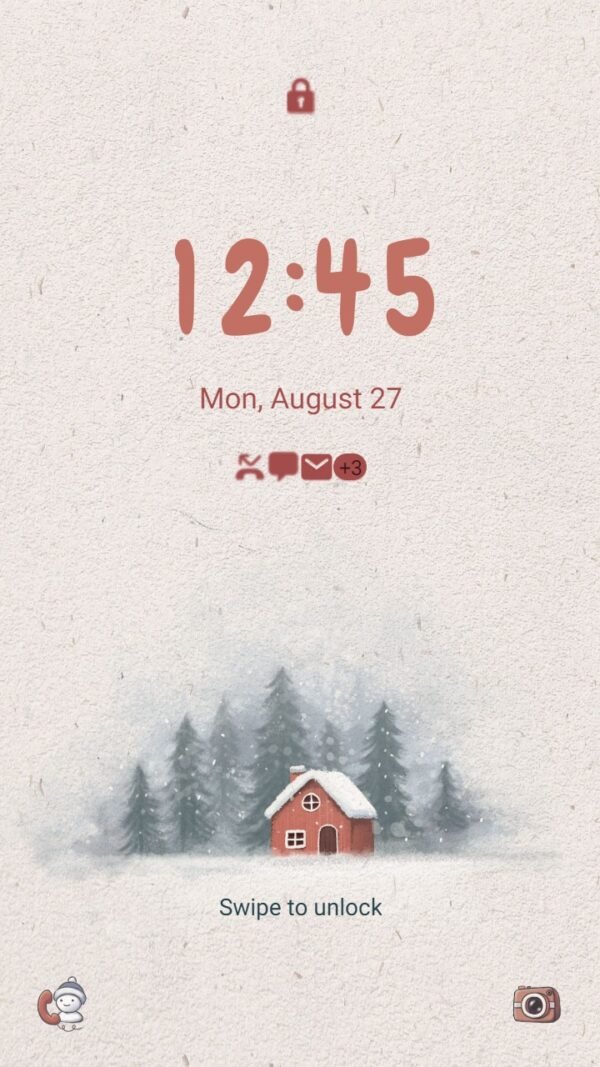 Samsung Themes: ❤️Mun❤️ Falling Snow Homestead ~❤️ Premium Theme lonely house in the middle of a pine forest - Image 2