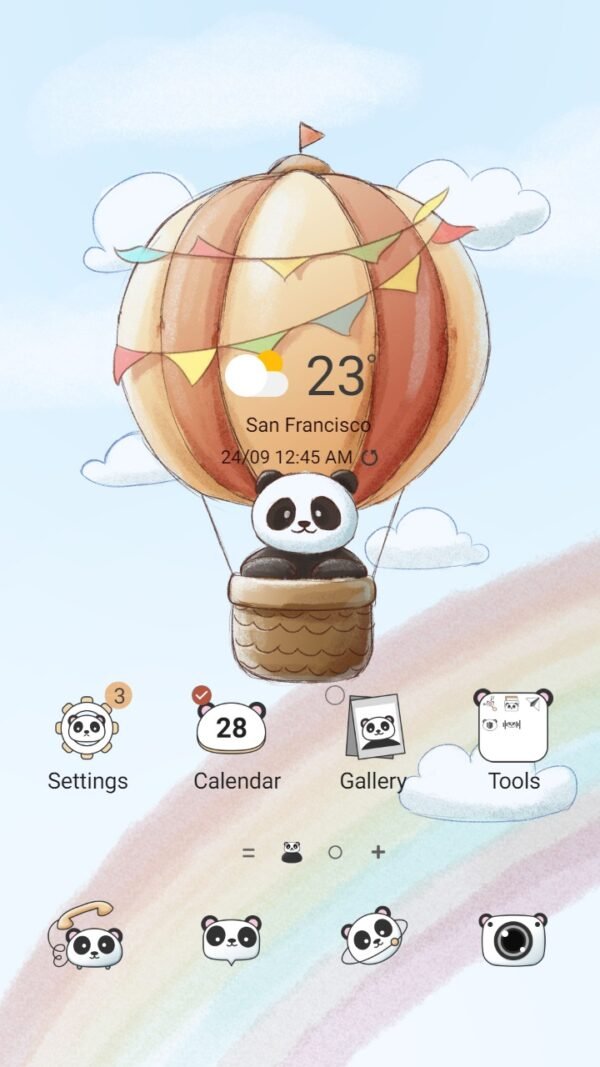 Samsung Themes: ❤️Mun❤️ Flying Panda ~❤️ Premium Theme lovely panda on the hot-air balloon