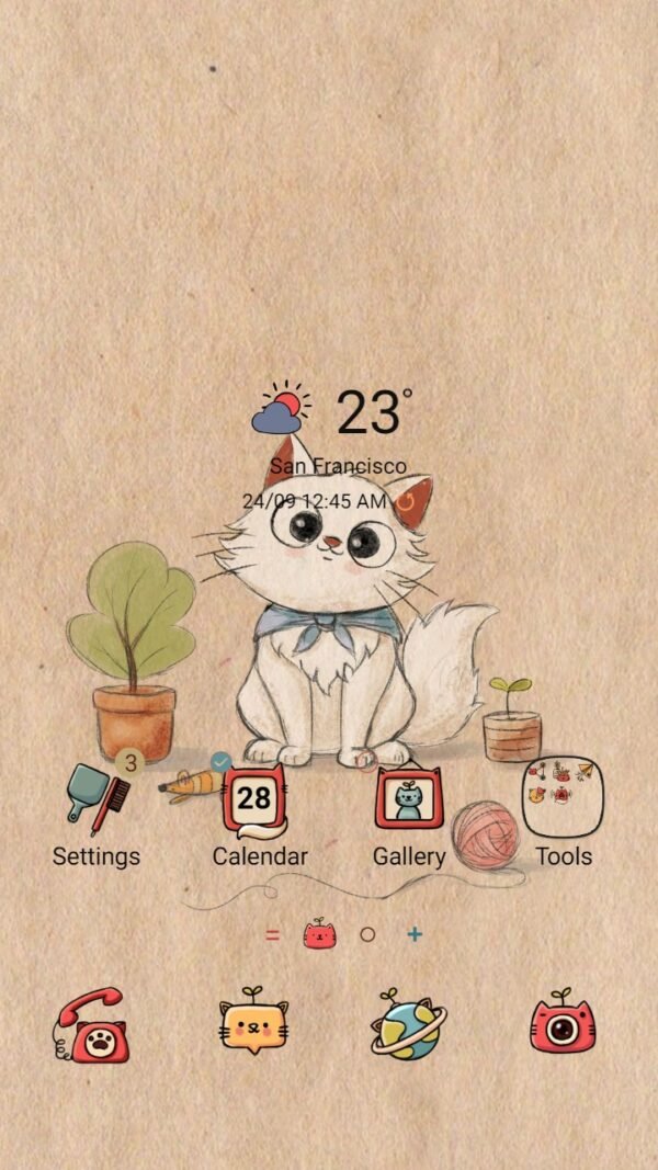 Samsung Themes: ❤️Mun❤️ Kawaii Cat ~❤️ Premium Theme kitten and balls of wool