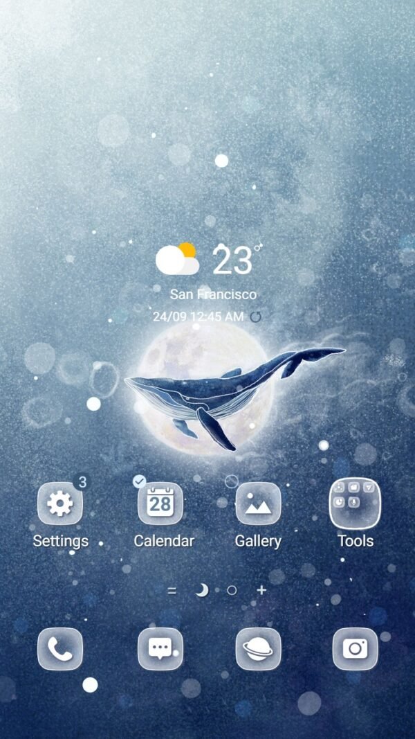 Samsung Themes: ❤️Mun❤️ Galaxy Whale ~❤️ Premium Theme cutie whale swimming in the galaxy