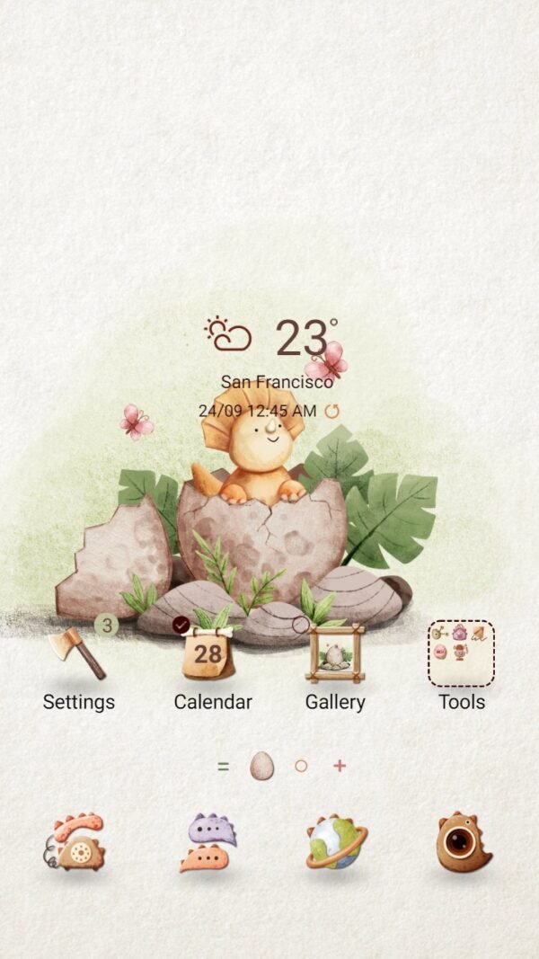 Samsung Themes: ❤️Mun❤️ Kawaii Dinosaur ~❤️ Premium Theme lovely tiny dino