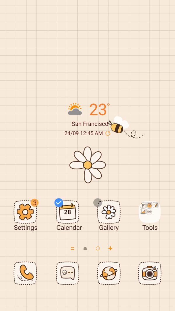 Samsung Themes: ❤️Mun❤️ Little Bee and Flower ~❤️ Premium Theme Premium Free Theme simple with bee and daisy flower