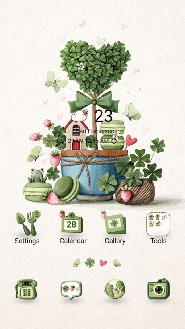 Samsung Themes: [Sim] Lucky Strawberry ~ Premium Theme strawberry with lucky leaves