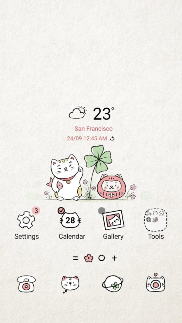 Samsung Themes: ❤️Mun❤️ Lucky Cat Maneki-neko ~❤️ Premium Theme with symbol of good fortune and the charm of clover