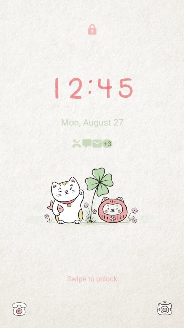 Samsung Themes: ❤️Mun❤️ Lucky Cat Maneki-neko ~❤️ Premium Theme with symbol of good fortune and the charm of clover - Image 2