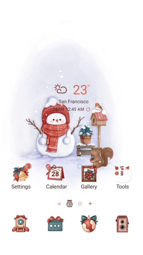 Samsung Themes: ❤️Mun❤️ Snowman and little friends ~❤️ Premium Theme snowman and friend play together under the snow