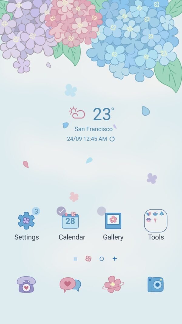 Samsung Themes: ❤️Mun❤️ Simple Hydrangeas ~❤️ Premium Theme about falling petal hydrangeas