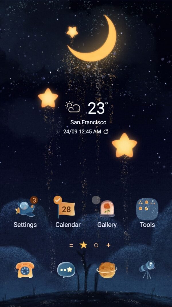 Samsung Themes: [Sim] Star Night ~ Premium Theme gorgeous dream night sky with star and moon