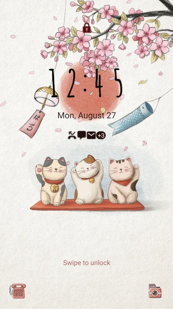 Samsung Themes: ❤️Mun❤️ Lucky Cat ~❤️ Premium Theme kawaii cat under cherry blossom - Image 2