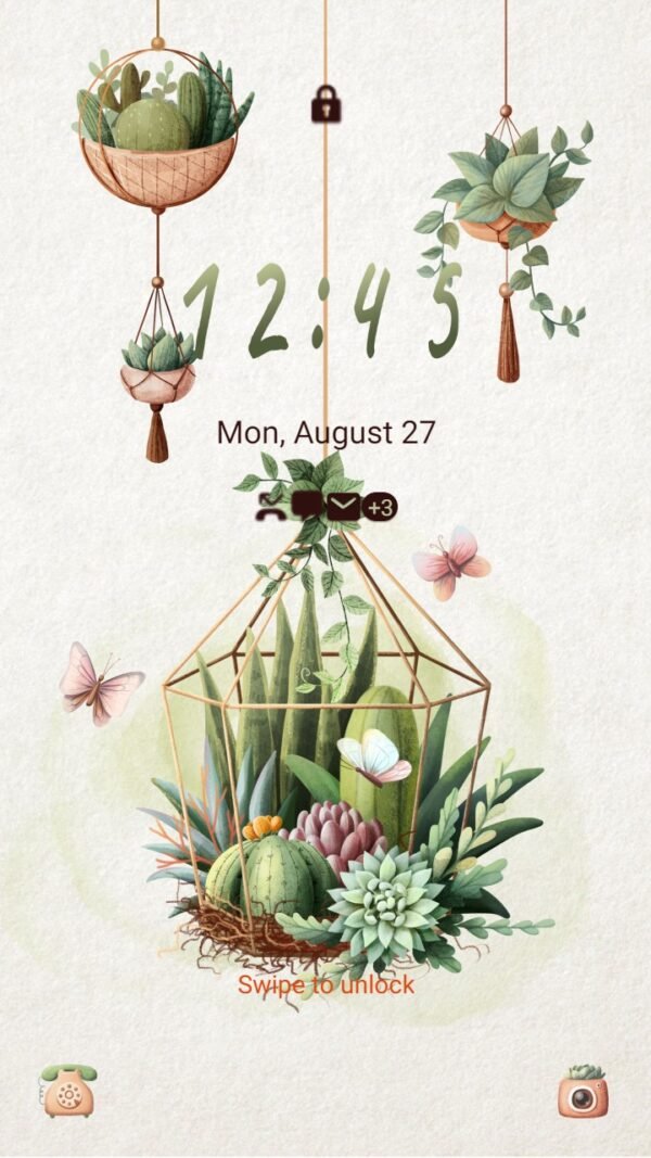 Samsung Themes: ❤️Mun❤️ Vintage Cactus Plants ~❤️ Premium Theme kawaii plants on desk - Image 2