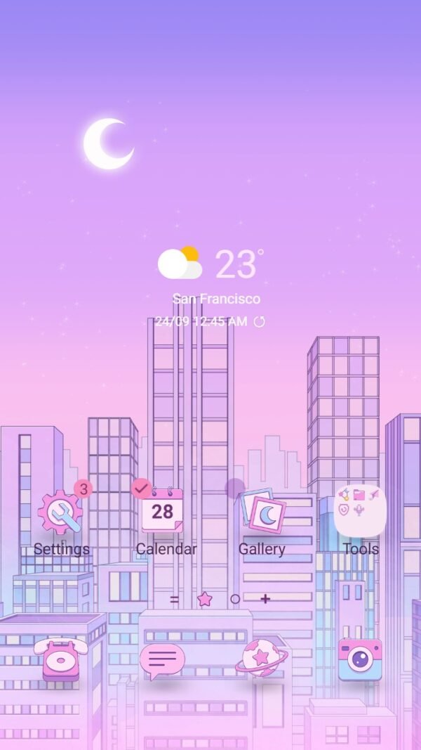 Samsung Themes: ❤️Mun❤️ City Neon ~❤️ Premium Theme magical purple city at night