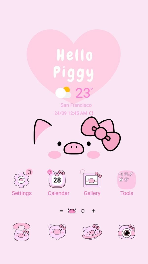 Samsung Themes: ❤️Mun❤️ Hello Piggy ~❤️ Premium Theme a pinky pig on your screen