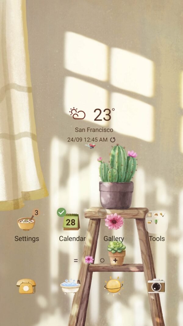 Samsung Themes: ❤️Mun❤️ Sunrise Serenity ~❤️ Premium Theme about chilling and calm cactus corner