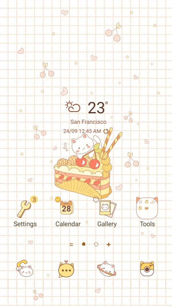 Samsung Themes: [Sim] Cat and Cake ~ Premium Theme with lovely cat and sweety cake