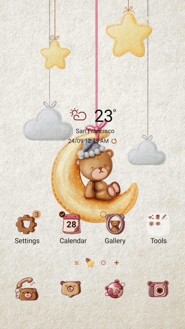 Samsung Themes: ❤️Mun❤️ Teddy on the Moon ~❤️ Premium Theme little bear sleeping on the moon