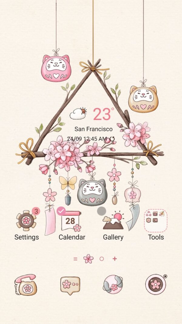 Samsung Themes: [Sim] Blossom Breeze ~ Premium Theme wind chimes hanging with cherry blossoms