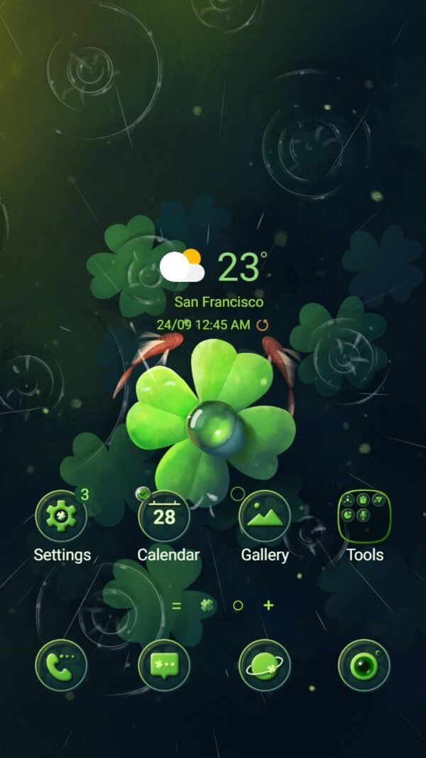 Samsung Themes: ❤️Mun❤️ Clover and Koi ~❤️ Premium Theme lucky clover underwater with swimming koi fish