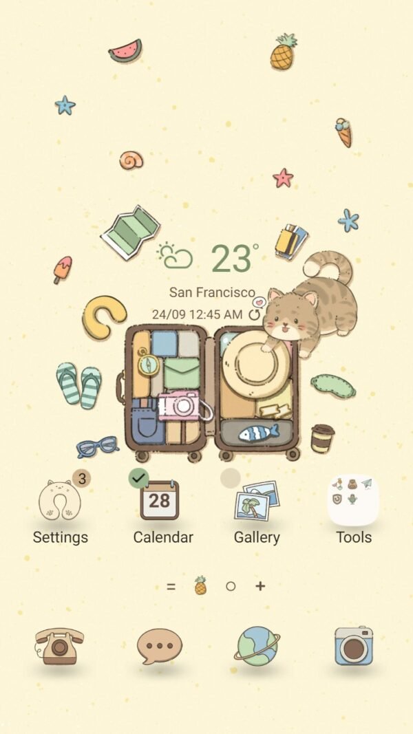 Samsung Themes: ❤️Mun❤️ Traveling cat ~❤️ Premium Theme let's prepare for the trip with the cat tourist