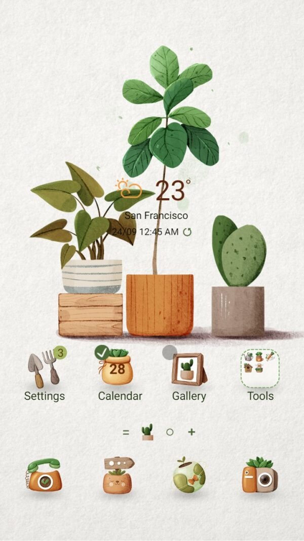 Samsung Themes: ❤️Mun❤️ Botanical Shelf ~❤️ Premium Theme immerse yourself in nature with a space full of trees