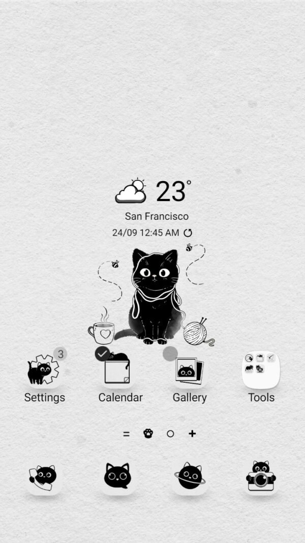 Samsung Themes: ❤️Mun❤️ Naughty Black Cat ~❤️ Premium Theme adorable black cat playing with wool