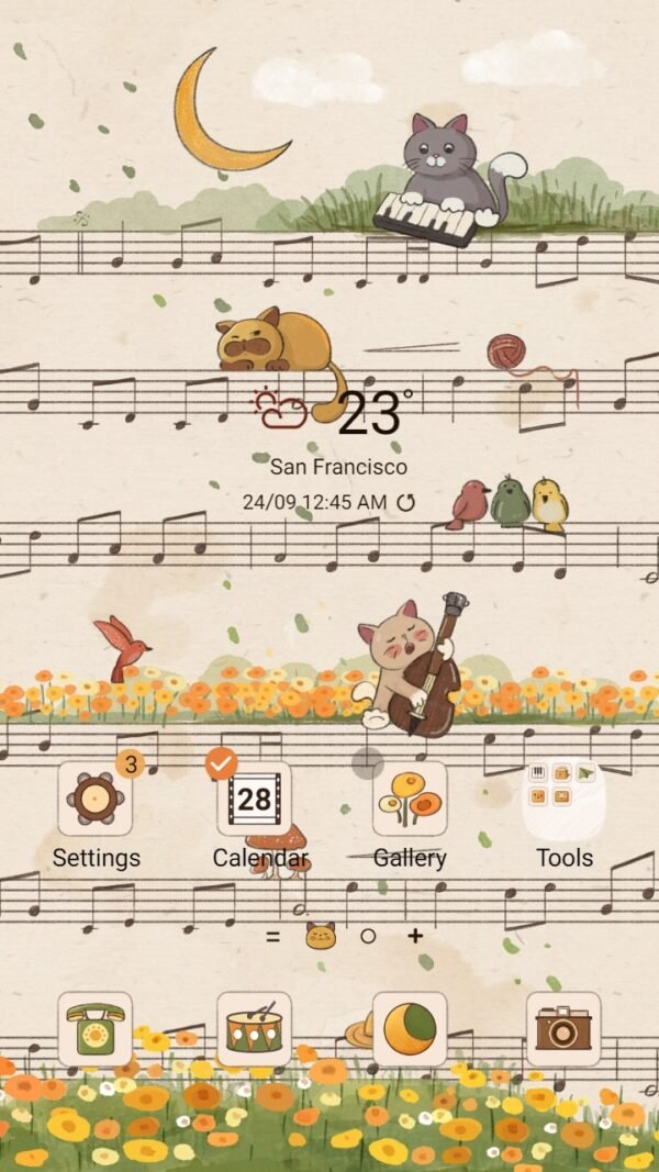 Samsung Themes: ❤️Mun❤️ Musician Cat ~❤️ Premium Theme the concert of the cats