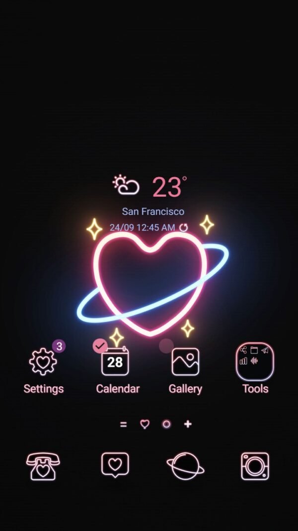 Samsung Themes: [Sim] Neon Romance ~ Premium Theme neon hearts stand out on a black background