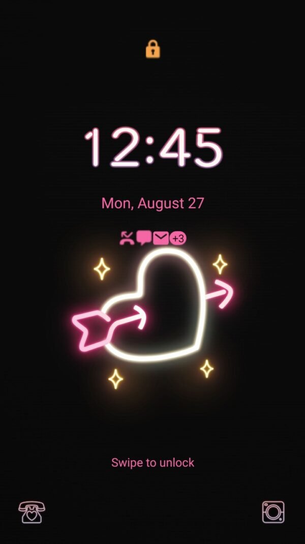 Samsung Themes: [Sim] Neon Romance ~ Premium Theme neon hearts stand out on a black background - Image 2