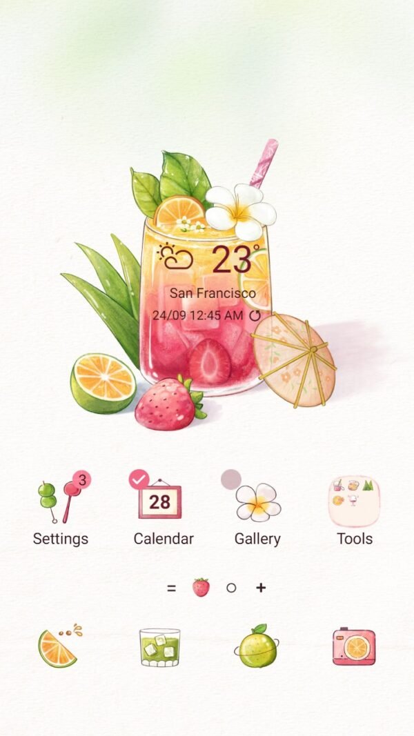 Samsung Themes: ❤️Mun❤️ Sumer Refreshing ~❤️ Premium Theme a glass of cool, delicious tropical fruit juice