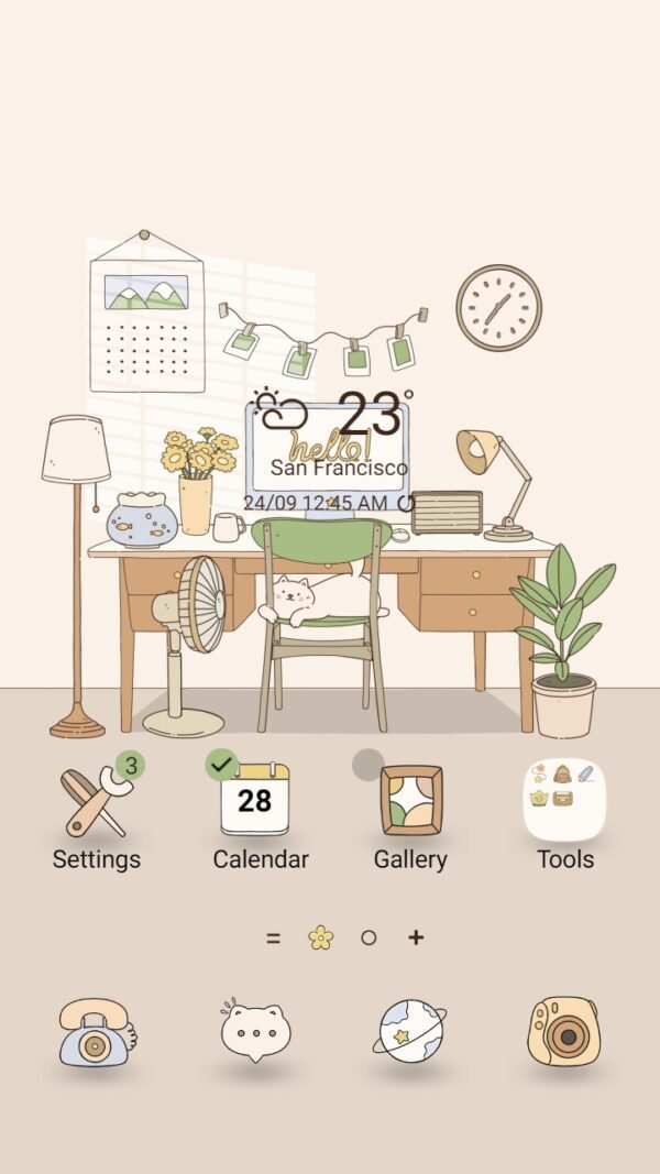 Samsung Themes: ❤️Mun❤️ Kitty Workspace ~❤️ Premium Theme kitten's simple working corner