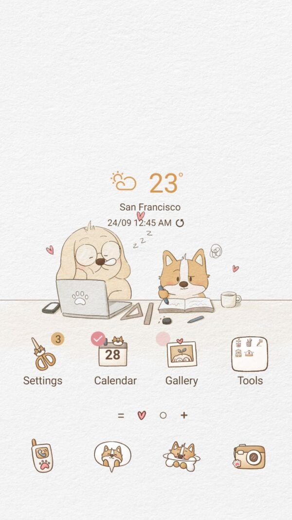 Samsung Themes: ❤️Mun❤️ Puppy Pupil ~❤️ Premium Theme about two adorable dogs studying