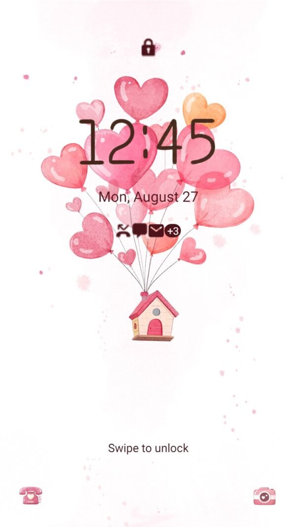 Samsung Themes: ❤️Mun❤️ Heart Balloon Animated ~❤️ Premium Animated Theme sweet pink balloons with a tiny house - Image 2