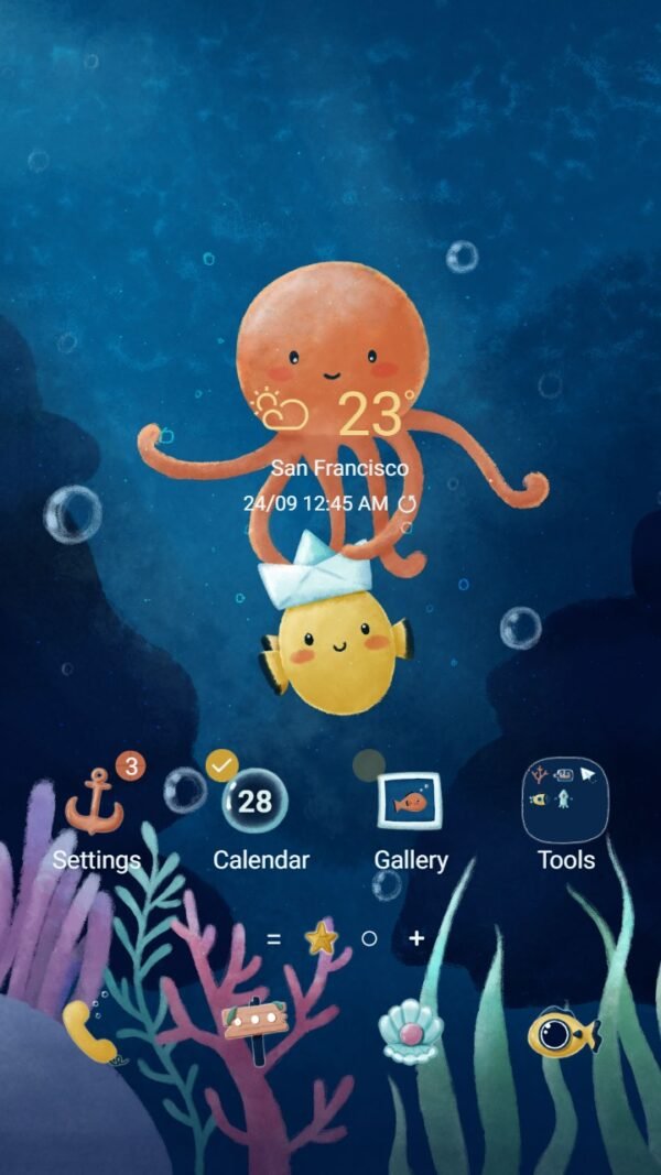 Samsung Themes: ❤️Mun❤️ Under the Ocean ~❤️ Premium Theme about octopus and fish play together