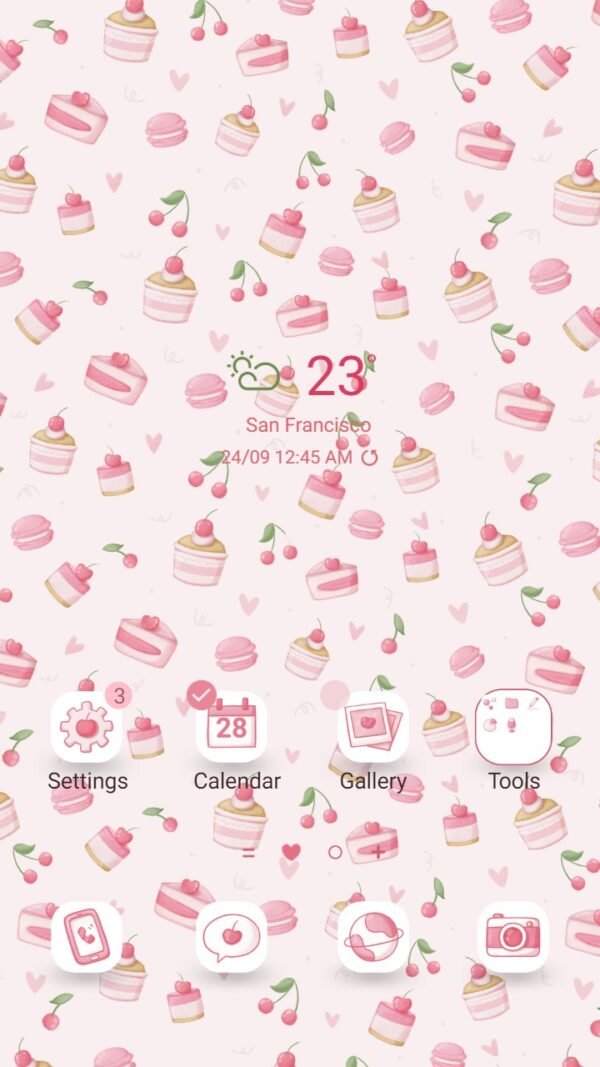 Samsung Themes: [Sim] Sweetness pink ~ Premium Theme Immerse yourself in the sweet pink color of cake and cherries