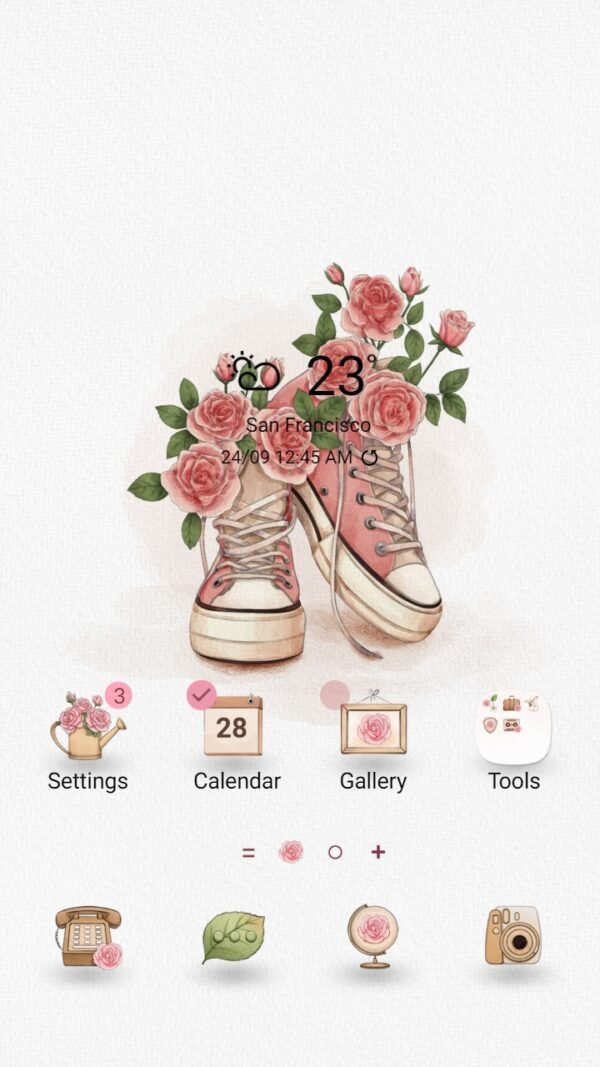 Samsung Themes: [Sim] Blooming Shoe ~ Premium Theme Classic shoes decorated with beautiful flowers