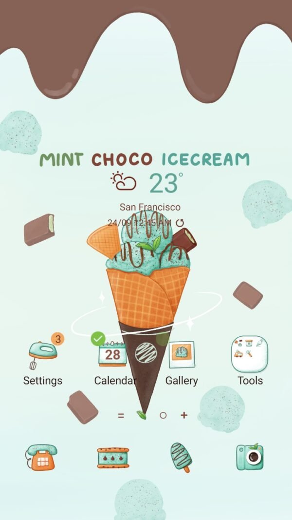 Samsung Themes: ❤️Mun❤️ Mint Chocolate ice cream ~❤️ Premium Theme cool chocolate mint ice cream for the summer