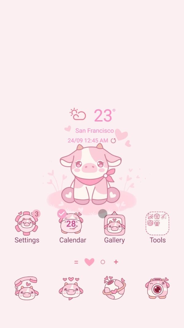 Samsung Themes: ❤️Mun❤️ Pink Cow ~❤️ Premium Theme about the cute pink baby cow