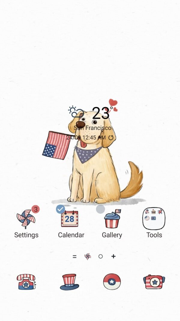 Samsung Themes: ❤️Mun❤️ Golden Dogs ~❤️ Premium Theme about an adorable dog with a love for America