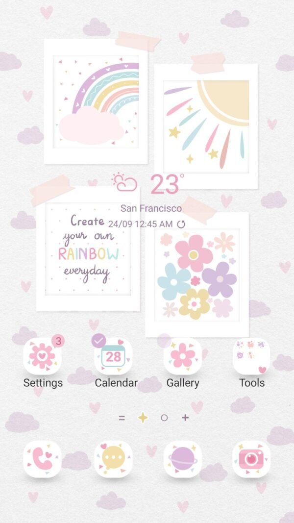 Samsung Themes: ❤️Mun❤️ Rainbow Aesthetic ~❤️ Premium Theme with a rainbow made of your own pastel colors