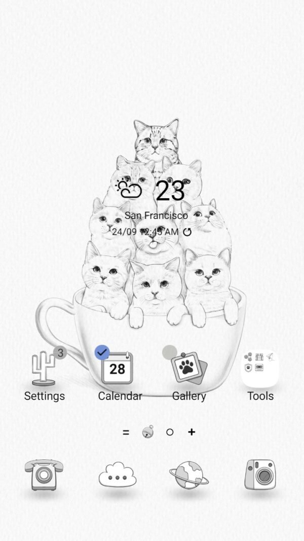 Samsung Themes: [Sim] Cat Cup Charm ~ Premium Theme adorable cats with many interesting expressions in a cup