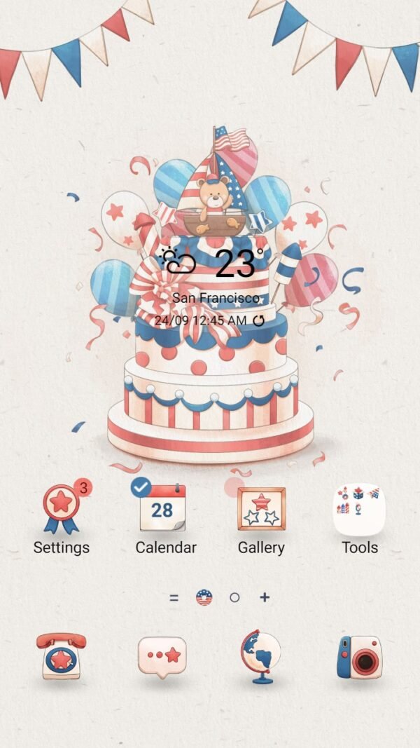 Samsung Themes: [Sim] Memorial Day Dessert ~ Premium Theme celebrates 4th of July with big birthday cake