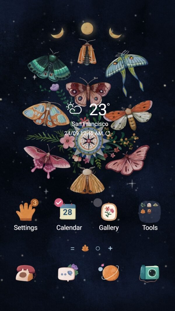 Samsung Themes: ❤️Mun❤️ Night Butterflies ~❤️ Premium Theme colorful moths fly in the night