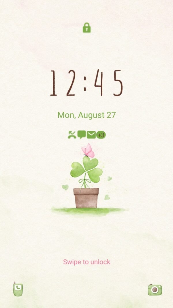 Samsung Themes: ❤️Mun❤️ Tiny Shamrock ~❤️ Premium Theme there are a few butterflies perched on a potted plant - Image 2