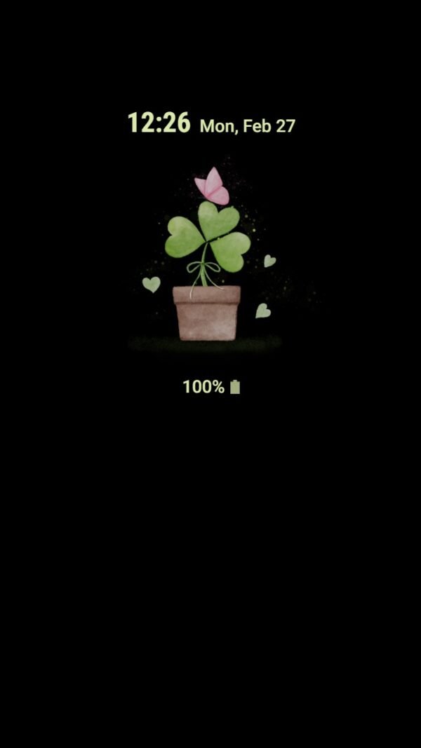 Samsung Themes: ❤️Mun❤️ Tiny Shamrock ~❤️ Premium Theme there are a few butterflies perched on a potted plant - Image 7