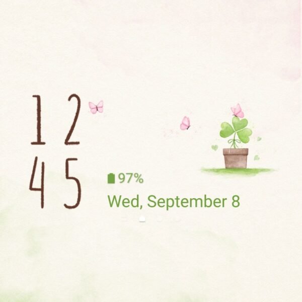 Samsung Themes: ❤️Mun❤️ Tiny Shamrock ~❤️ Premium Theme there are a few butterflies perched on a potted plant - Image 8