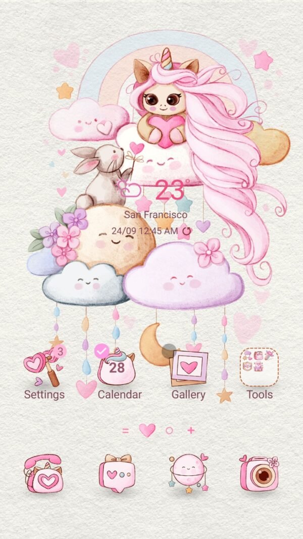 Samsung Themes: ❤️Mun❤️ Litlle Unicorn and Rabbit ~❤️ Premium Theme about the loveliness above the clouds