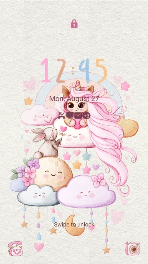 Samsung Themes: ❤️Mun❤️ Litlle Unicorn and Rabbit ~❤️ Premium Theme about the loveliness above the clouds - Image 2