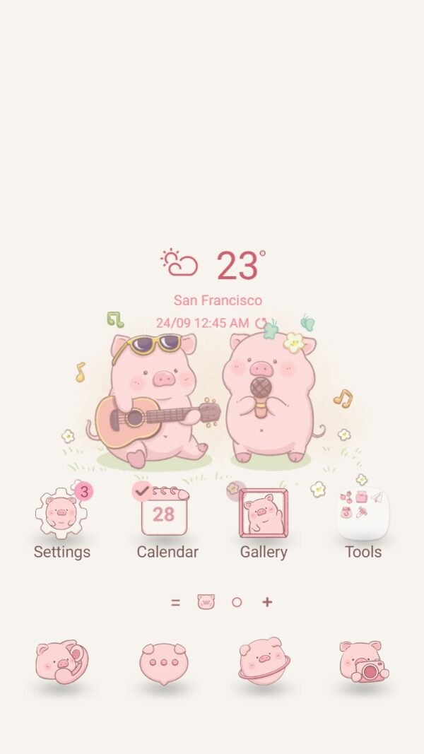 Samsung Themes: [Sim] Pig couple ~ Premium Theme about The adorable pair of pigs brings a feeling of happiness