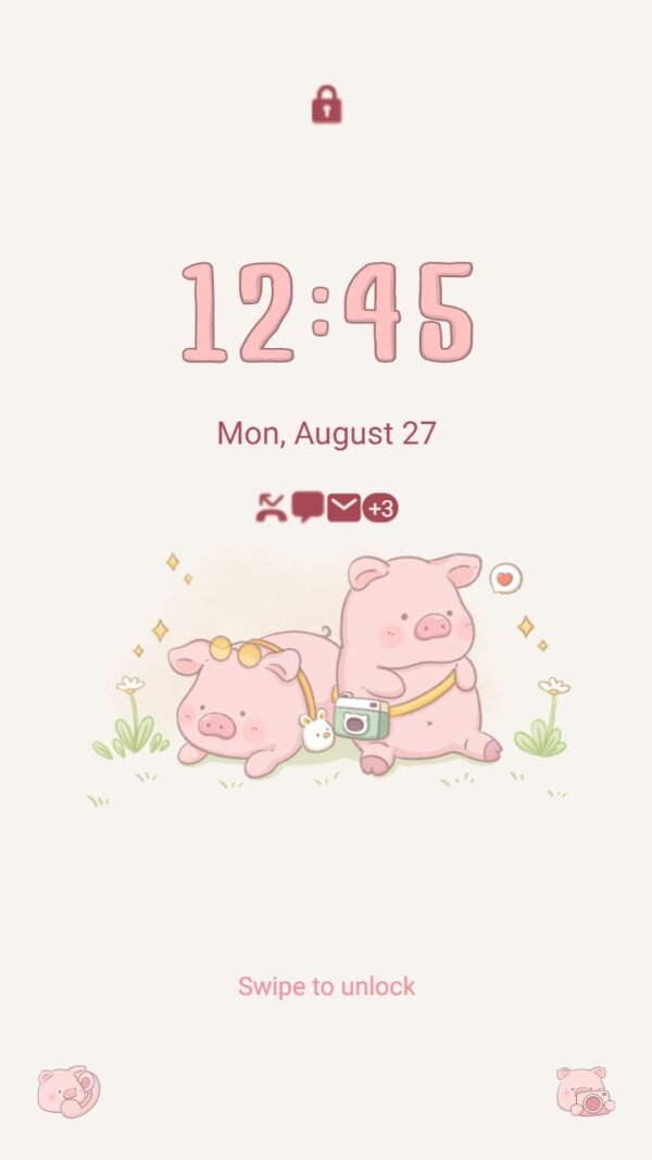 Samsung Themes: [Sim] Pig couple ~ Premium Theme about The adorable pair of pigs brings a feeling of happiness - Image 2