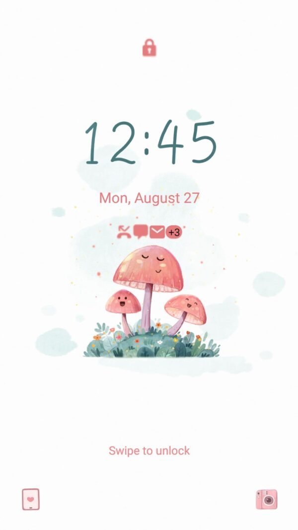 Samsung Themes: ❤️Mun❤️ Kawaii Mushrooms ~❤️ Premium Theme about three happy red mushrooms - Image 2